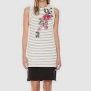 Nwt IVANKA TRUMP Woman's Knit Floral Embroidered Sheath Dress Blk & White SZ 10
